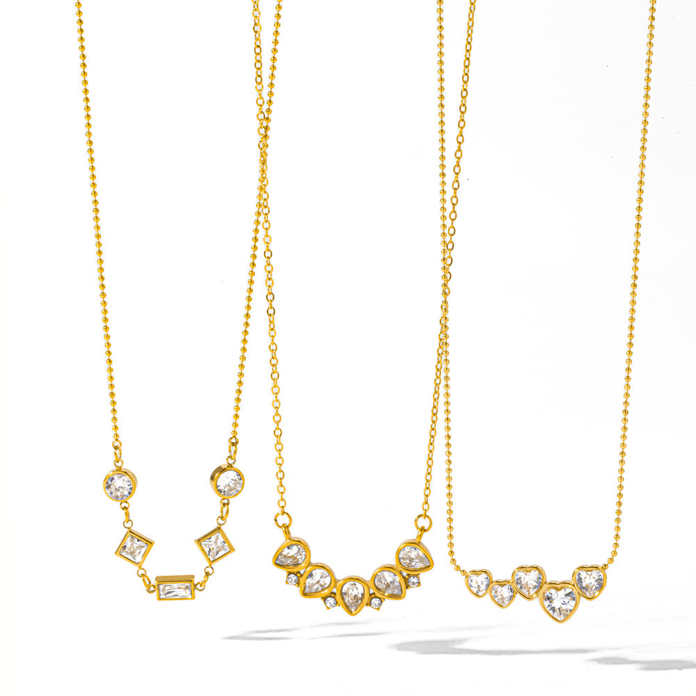 Colliers À Maillons Pour Femmes En Acier Inoxydable, Étanches, Couleur Or, Ornés De Strass. h5Image3