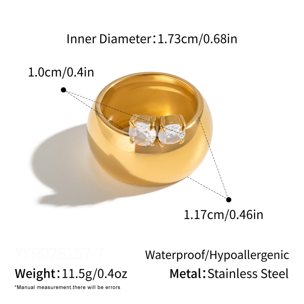 Bagues Pour Femmes En Acier Inoxydable Doré Avec Zircon De Forme Elliptique