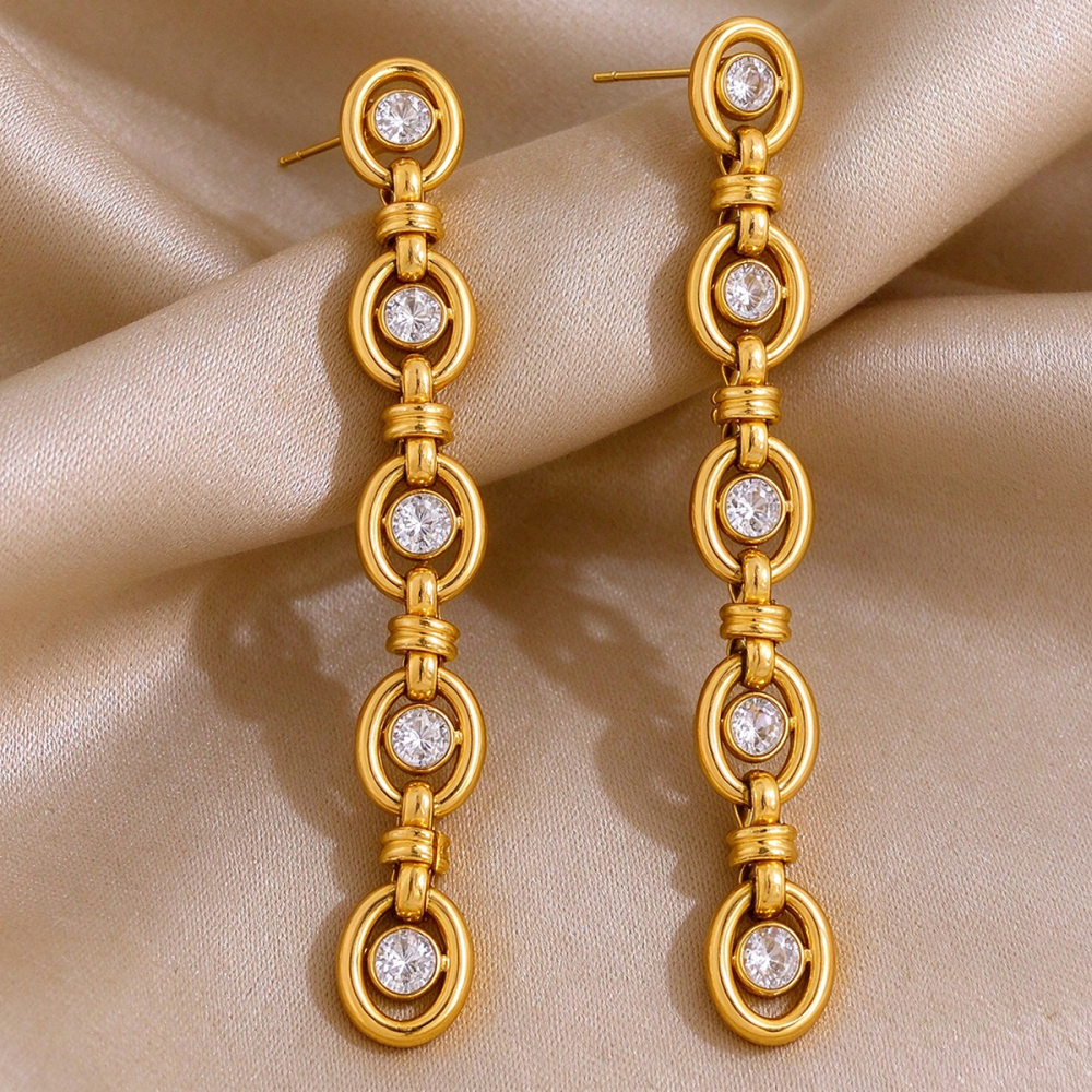 Boucles D'Oreilles Pendantes Pour Femme, En Acier Inoxydable Doré Et Zircon, Collection Luxe Image4