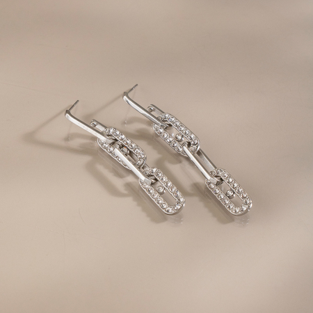 Boucles D'Oreilles Pendantes Pour Femme En Acier Inoxydable Avec Strass Et Forme Géométrique 2