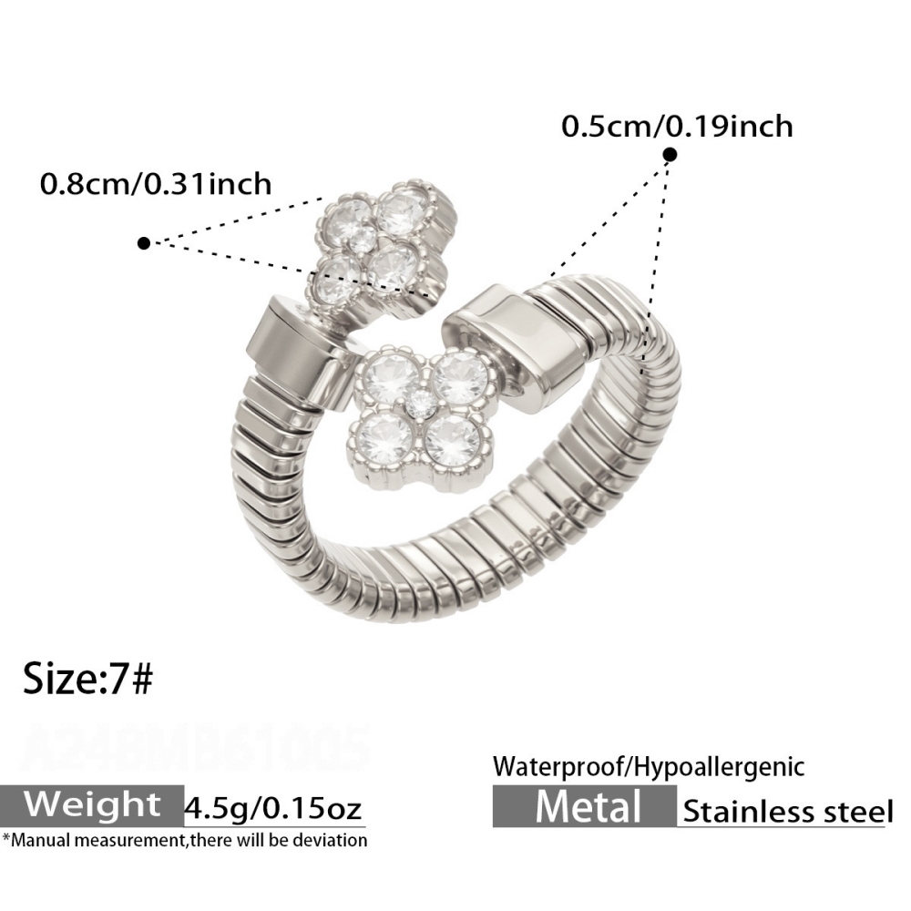Bagues Pour Femmes En Acier Inoxydable Doré, Ornées D'Un Zircon Et D'Un Trèfle Classique En Forme De Goutte D'Eau, Collection Luxe. Modèle Classique. 