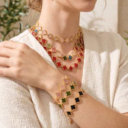 Ensembles De Bijoux Pour Femmes Luxueux Series Elegant Clover En Acier Inoxydable, Étanches Et En Verre Doré