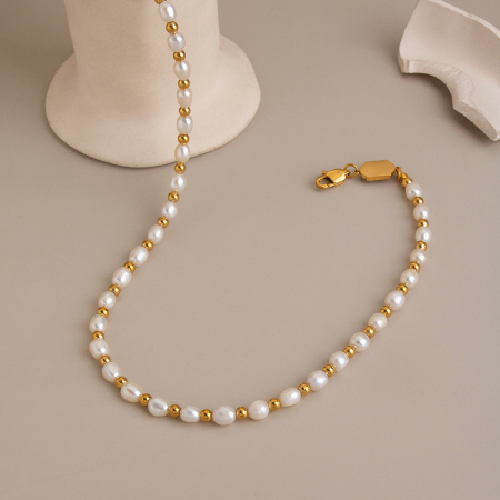 Colliers De Perles Pour Femmes En Acier Inoxydable, Couleur Or, Imperméables Et Ornés De Perles D'Eau Douce 2