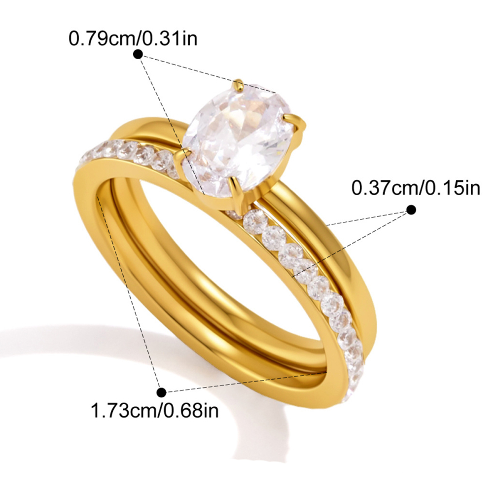 Bagues Pour Femmes En Acier Inoxydable Doré, Forme Elliptique Et Zircon, Collection Luxueuse 