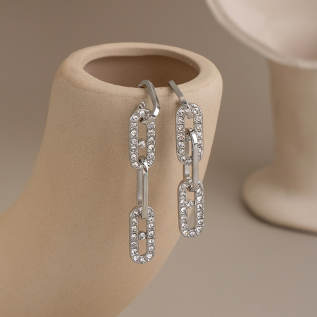Boucles D'Oreilles Pendantes Pour Femme En Acier Inoxydable Avec Strass Et Forme Géométrique