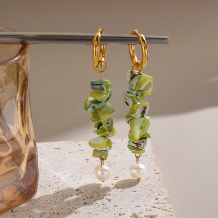 Boucles D'Oreilles Pendantes Pour Femmes En Acier Inoxydable, Couleur Or, Imperméables, En Forme De Coquillage
