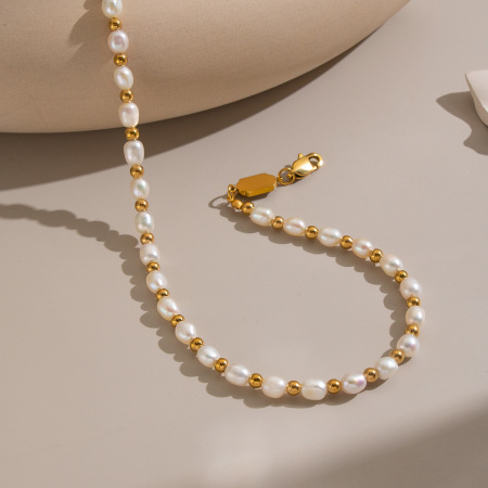 Colliers De Perles Pour Femmes En Acier Inoxydable, Couleur Or, Imperméables Et Ornés De Perles D'Eau Douce