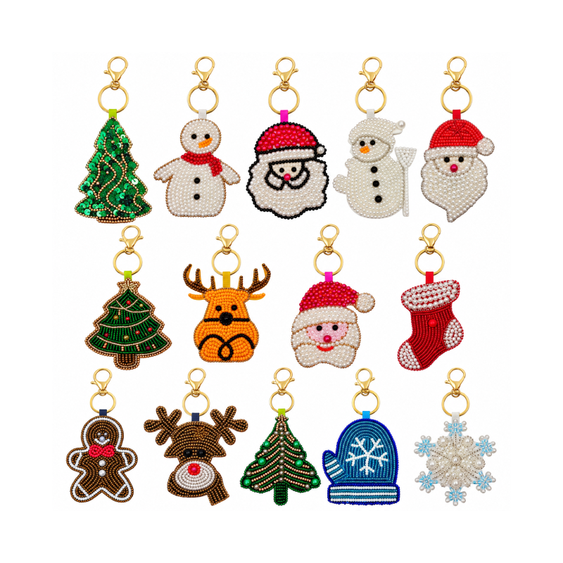 Porte-Clés En Perles De Rocaille Tressées, Collection Simple Series Cute Christmas Beads. Image2