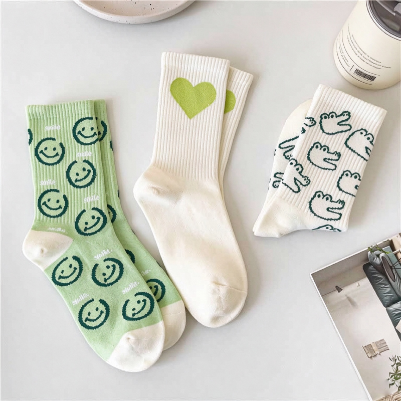 Chaussettes Mi-Mollet À Pois Animaux, Imprimé Aléatoire, Couleurs Contrastées Et Cœurs, Légèrement Rebondissantes h5Image2
