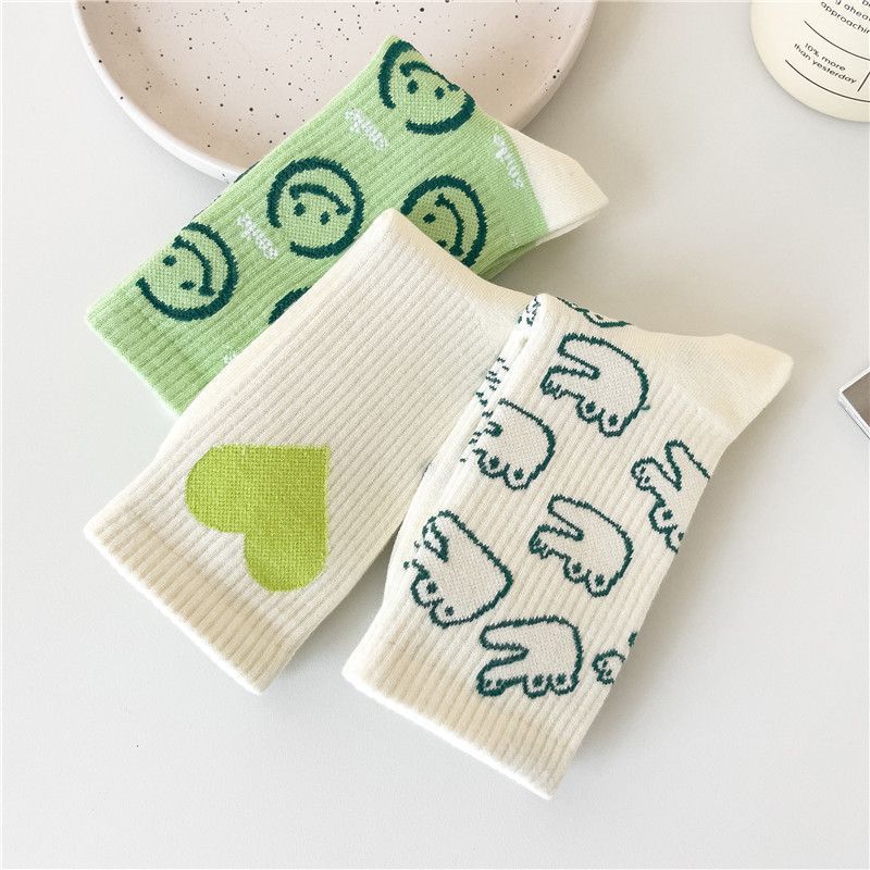 Chaussettes Mi-Mollet À Pois Animaux, Imprimé Aléatoire, Couleurs Contrastées Et Cœurs, Légèrement Rebondissantes h5Image3