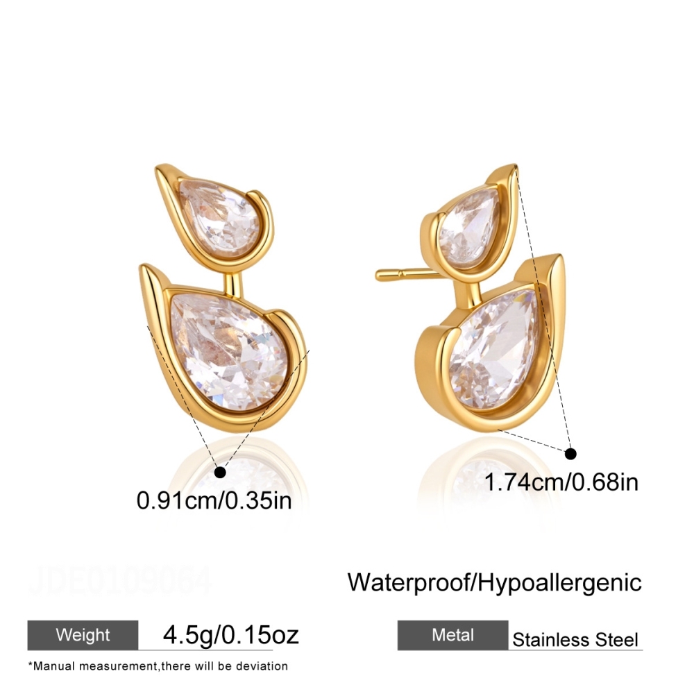 Boucles D'Oreilles Puces Pour Femmes En Acier Inoxydable, Étanches, Couleur Or, Avec Zircon. 