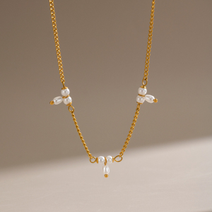 Colliers De Perles Pour Femmes En Acier Inoxydable, Couleur Or, Avec Fleur Perlée h5 Image2