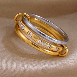 Bagues Romantiques Élégantes De Forme Irrégulière, Ronde Et Géométrique, En Acier Inoxydable Étanche, Couleur Or, Ornées De Zircon. h5 Image5