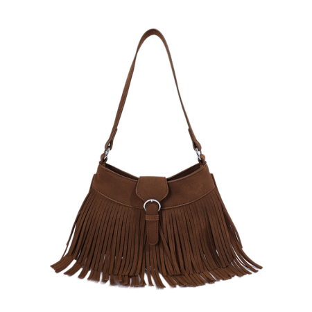 Sacs À Bandoulière Carrés Pour Femmes, Style Décontracté, Avec Pompons Et Détails Métalliques. Couleur Unie. En Daim.