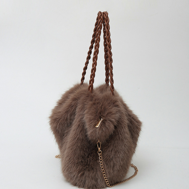 Sacs À Bandoulière Carrés Pour Femmes, Style Décontracté, Couleur Unie, Imitation Fourrure Duveteuse Image8