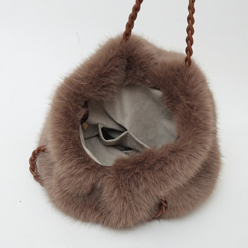 Sacs À Bandoulière Carrés Pour Femmes, Style Décontracté, Couleur Unie, Imitation Fourrure Duveteuse Image4