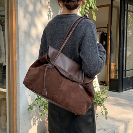 Sacs À Bandoulière Carrés Pour Femmes, Style Patchwork Décontracté, Couleur Unie, En Daim 2