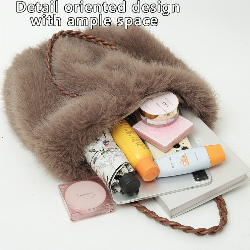 Sacs À Bandoulière Carrés Pour Femmes, Style Décontracté, Couleur Unie, Imitation Fourrure Duveteuse Image10