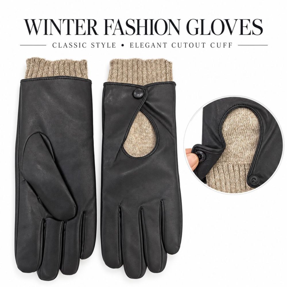 Gants En Pu Patchwork Uni Couleur Unie De La Gamme Simple Series h5Image4
