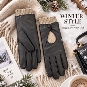 Gants En Pu Patchwork Uni Couleur Unie De La Gamme Simple Series h5 Image2