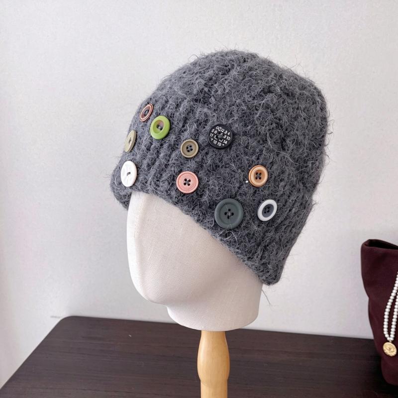 Bonnet En Polyester Uni Décontracté De La Série Simple, Orné De Boutons. h5Image5
