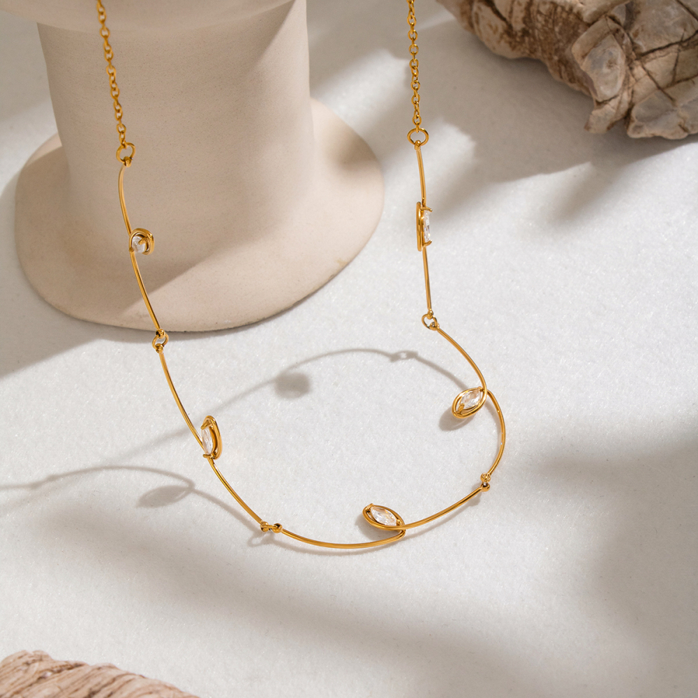 Colliers À Maillons Pour Femmes En Acier Inoxydable, Étanches, Couleur Or Et Zircon Image2