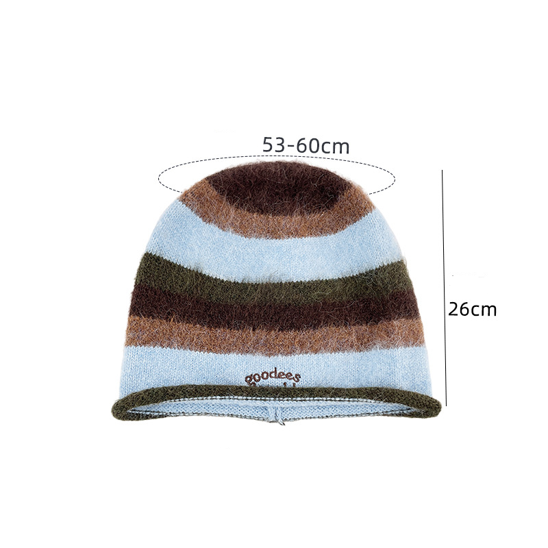 Bonnet Décontracté À Rayures Et Lettres En Polyester Multicolores De La Série Simple Image4