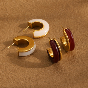Boucles D'Oreilles Puces Pour Femmes, En Résine Unie Et Acier Inoxydable, Couleur Or, Étanches h5 Image2