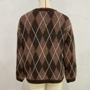 Pull En Maille À Carreaux Rétro, Coupe Ample h5 Image6