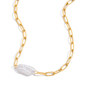 Collier Élégant Pour Femme, En Acier Inoxydable, Couleur Or, Avec Perle Et Étanchéité (1 Pièce) h5