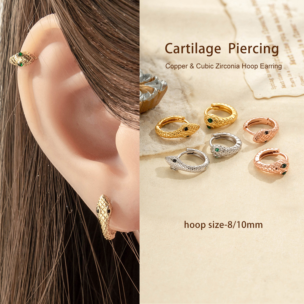 Boucles D'Oreilles Créoles Élégantes Pour Femme, Motif Serpent, Cuivre Et Zircon (1 Pièce) Image5