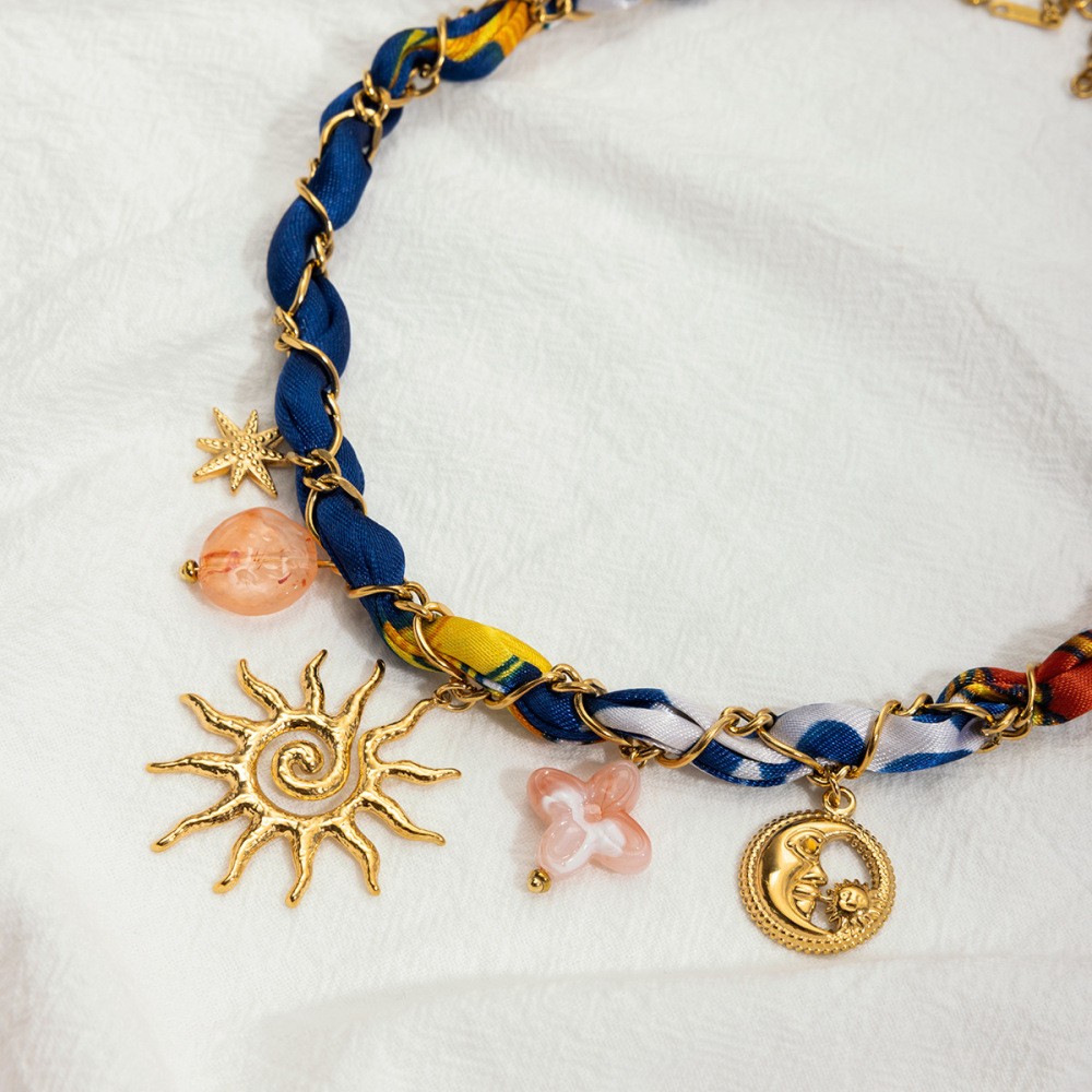 Collier Pendentif Élégant Pour Femme, En Acier Inoxydable Étanche, Couleur Or, Avec Motif Soleil (1 Pièce) h5Image6