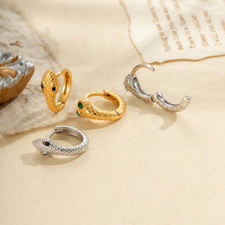 Boucles d'oreilles créoles élégantes pour femme, motif serpent, cuivre et zircon (1 pièce) 2