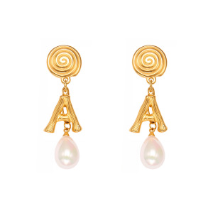 Boucles D'Oreilles Pendantes Classiques En Forme De Lettre A, En Acier Inoxydable Étanche, Couleur Or, Pour Femme (1 Paire). h5