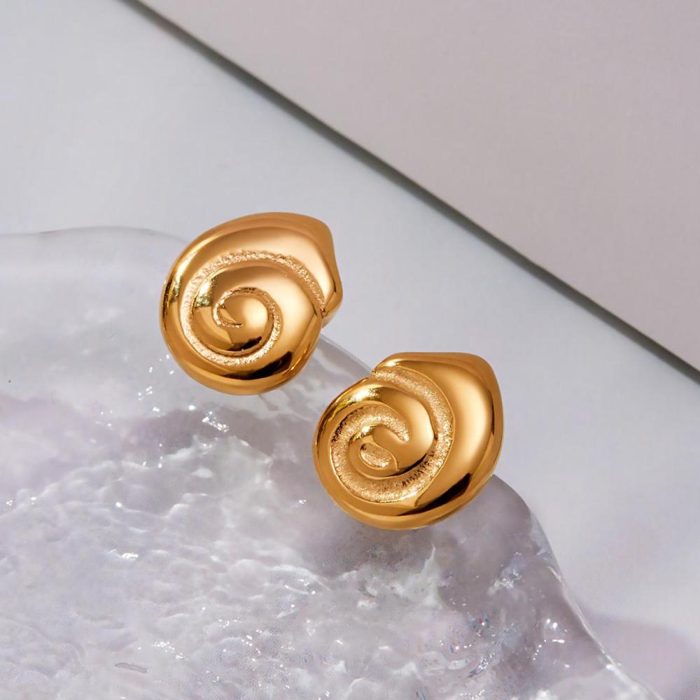 1 Paire De Boucles D'Oreilles Vortex En Acier Inoxydable Étanche, Couleur Or, Pour Femmes Image3