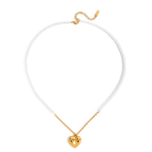 Collier Pendentif Femme En Acier Inoxydable Doré, Délicat, En Forme De Cœur (1 Pièce) h5