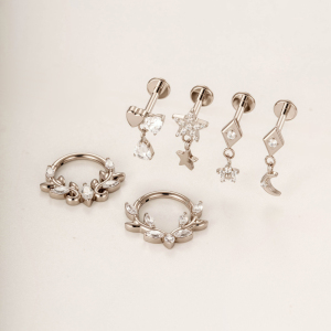 Boucles D'Oreilles Piercing Femme En Titane Et Zircon, Motif Feuille Simple (1 Pièce) h5 Image3