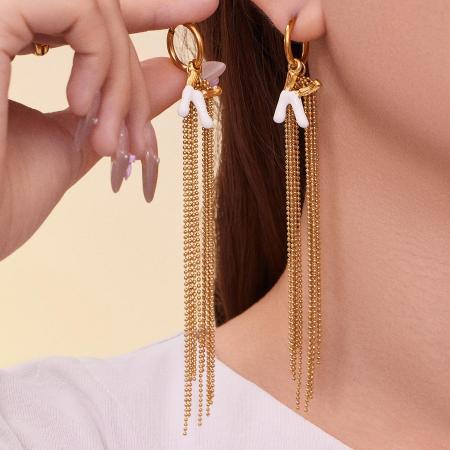 Boucles d'oreilles pendantes modernes pour femme, en acier inoxydable doré, avec pompon en forme de lettre K. 1 paire.