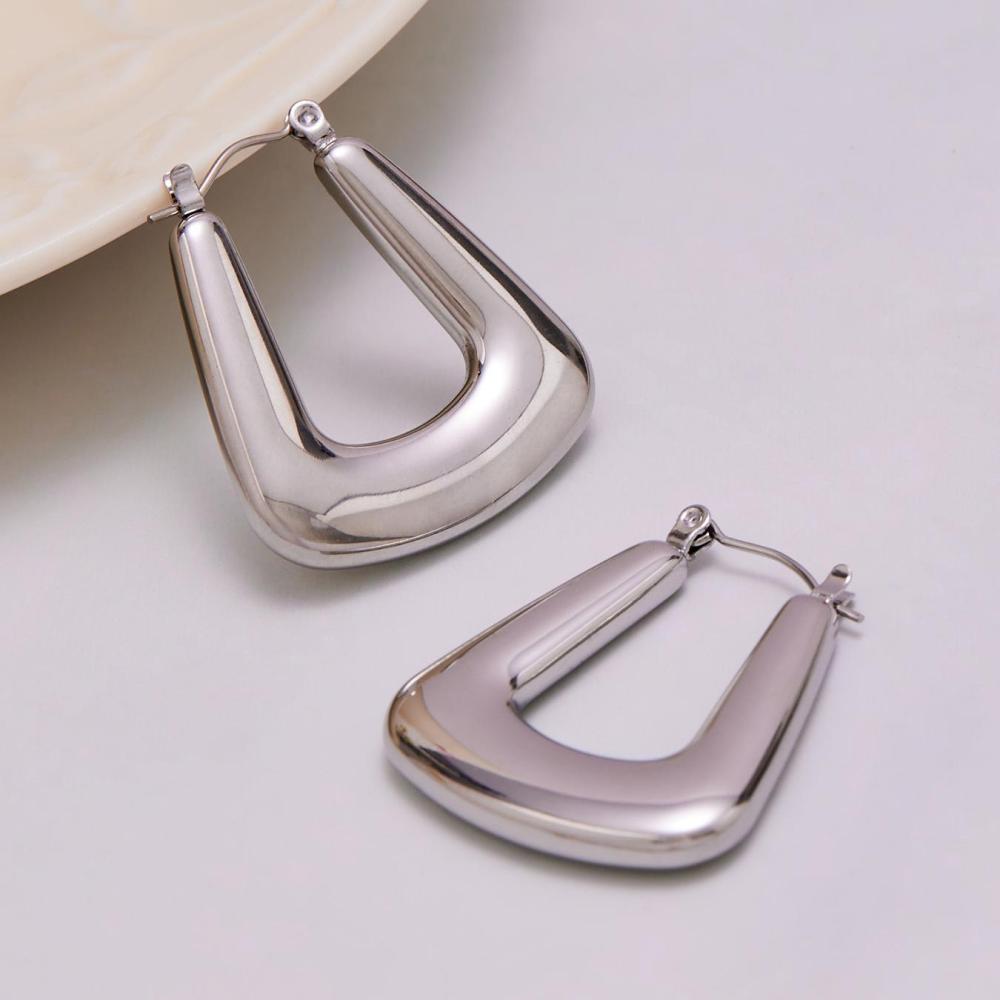 1 Paire De Boucles D'Oreilles Créoles Modernes Pour Femmes, En Acier Inoxydable Doré, Résistantes À L'Eau. Image7