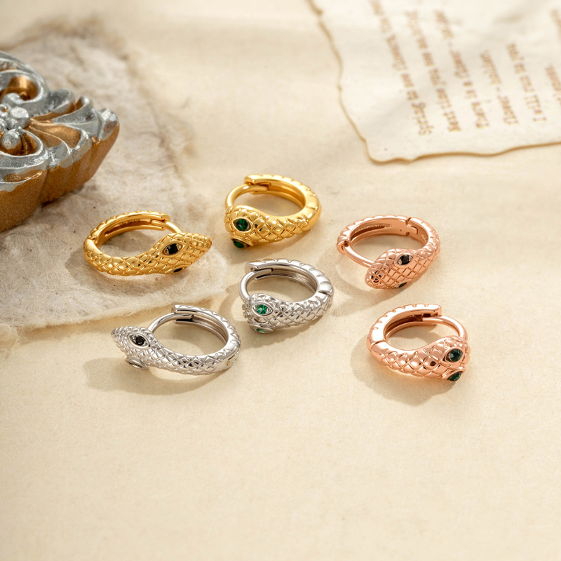 Boucles D'Oreilles Créoles Élégantes Pour Femme, Motif Serpent, Cuivre Et Zircon (1 Pièce) Image4