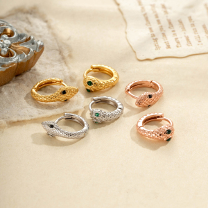 Boucles D'Oreilles Créoles Élégantes Pour Femme, Motif Serpent, Cuivre Et Zircon (1 Pièce) h5 Image4