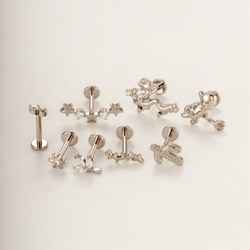 Boucles D'Oreilles Piercing Femme En Titane Et Zircon, Motif Étoile Végétale (1 Pièce) Image3