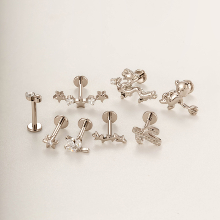 Boucles d'oreilles piercing femme en titane et zircon, motif étoile végétale (1 pièce) 2