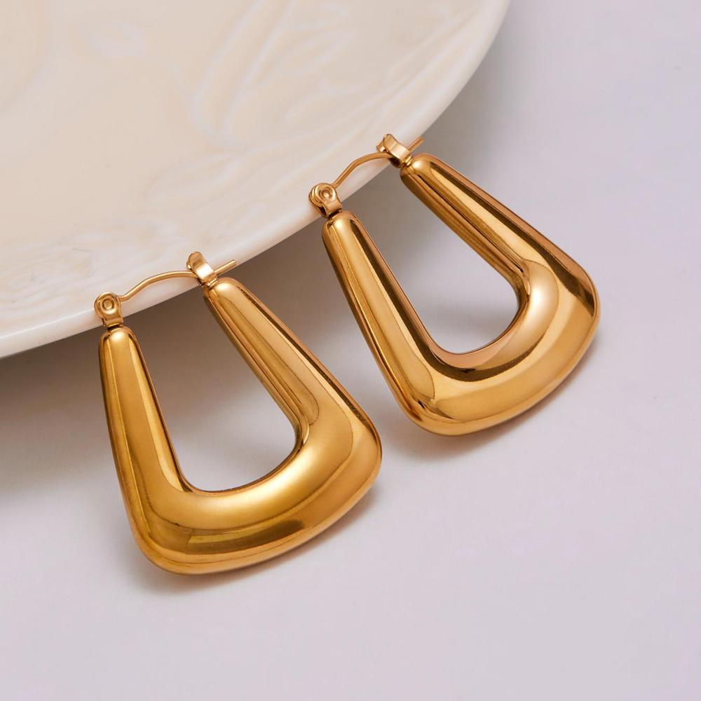 1 Paire De Boucles D'Oreilles Créoles Modernes Pour Femmes, En Acier Inoxydable Doré, Résistantes À L'Eau. Image6