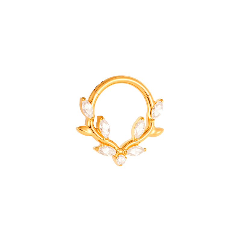Boucles D'Oreilles Piercing Femme En Titane Et Zircon, Motif Feuille Simple (1 Pièce)