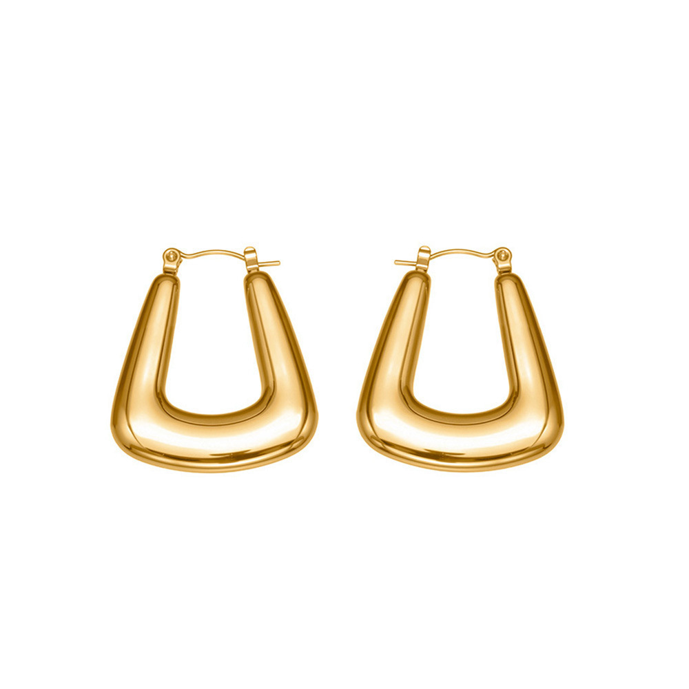 1 Paire De Boucles D'Oreilles Créoles Modernes Pour Femmes, En Acier Inoxydable Doré, Résistantes À L'Eau. 
