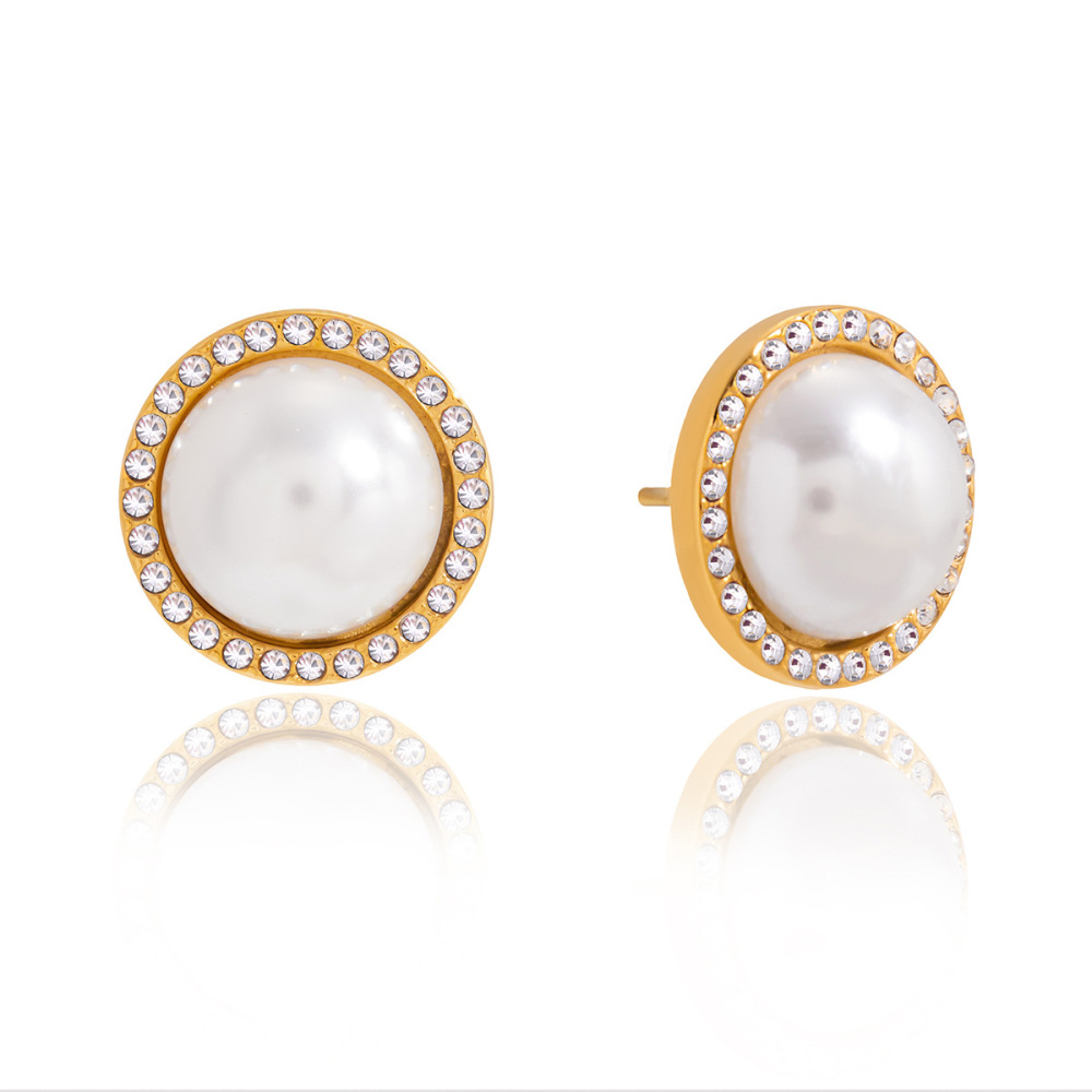 1 Paire De Magnifiques Boucles D'Oreilles Puces Rondes En Acier Inoxydable Étanche Couleur Or Pour Femmes