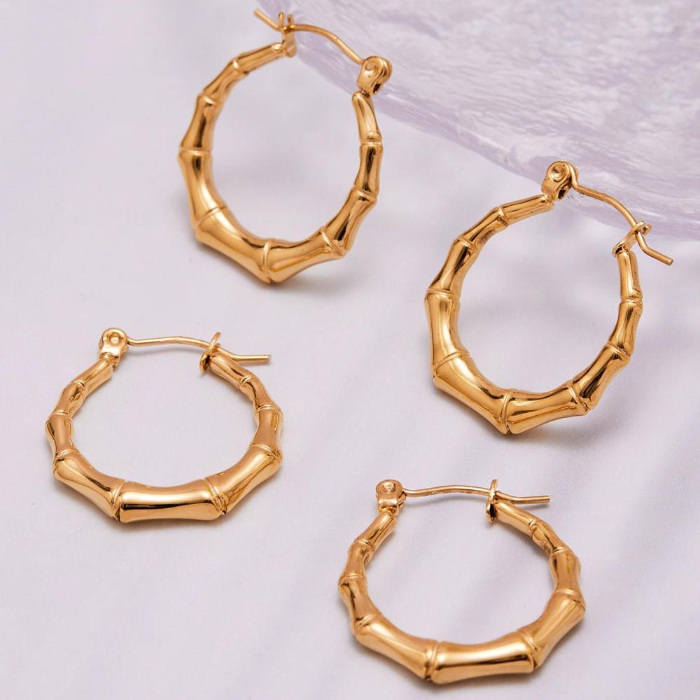 1 Paire De Boucles D'Oreilles Créoles Daily Patchwork En Acier Inoxydable Étanche Couleur Or Pour Femme Image6