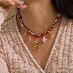 Collier Pendentif Élégant Pour Femme, En Acier Inoxydable Étanche, Couleur Or, Avec Motif Soleil (1 Pièce) h5 Image2