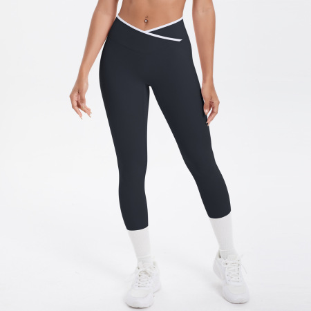Bas de sport skinny extensible, color block, style croisé, 1 pièce